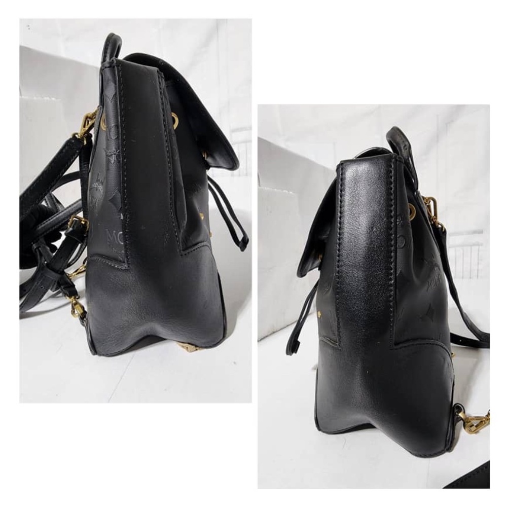 Authentic MCM Visetos Leather Drawstring Backpack Black - Picture 6 of 13